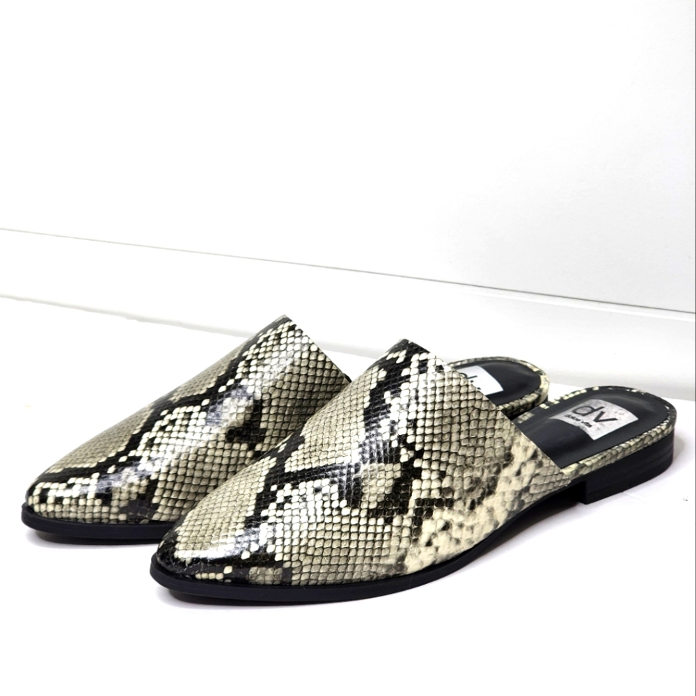 Dv Dolce Vita Women's Snakeskin Mules Heels Slip on Black Leather 8.5 - Picture 5 of 8